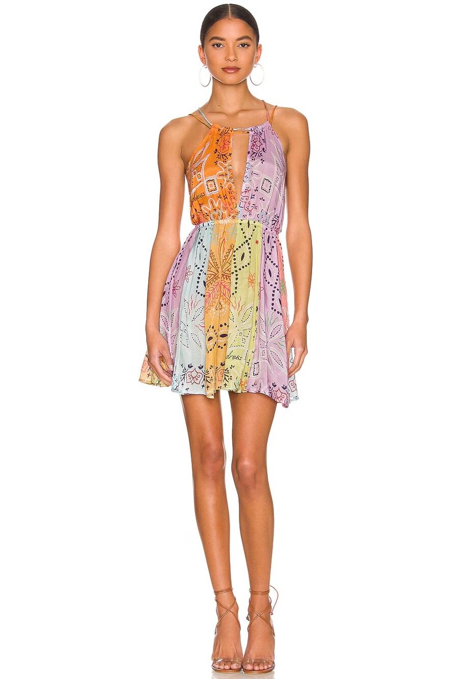 Sundress Crystal Halter Mini Dress XS Saint Tropez Patchwork Open Back NWT Boho